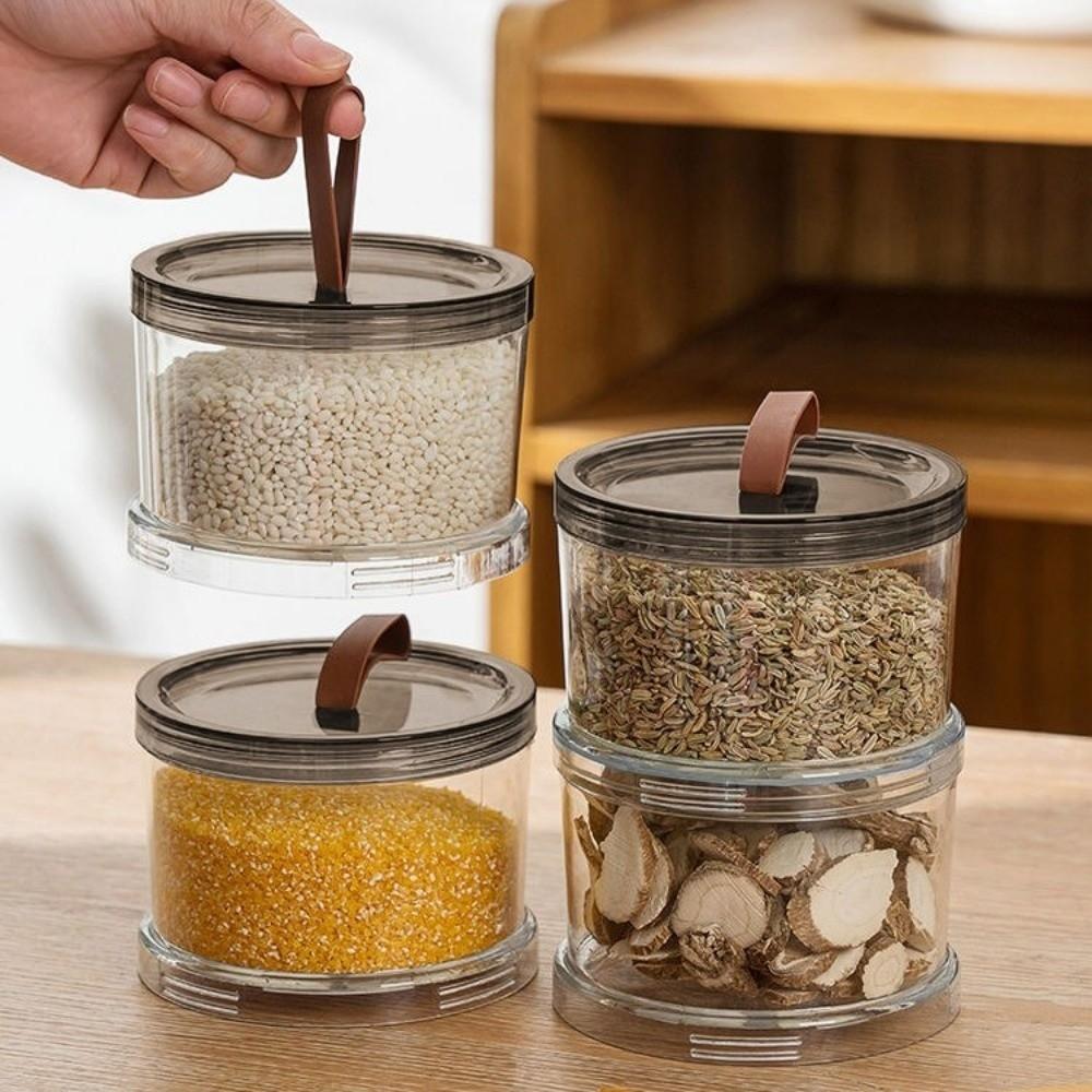 Portable Plastic Spice Storage Box Round Transparent Airtight Jar Stackable Multi-Layer Food Container Coffee Beans