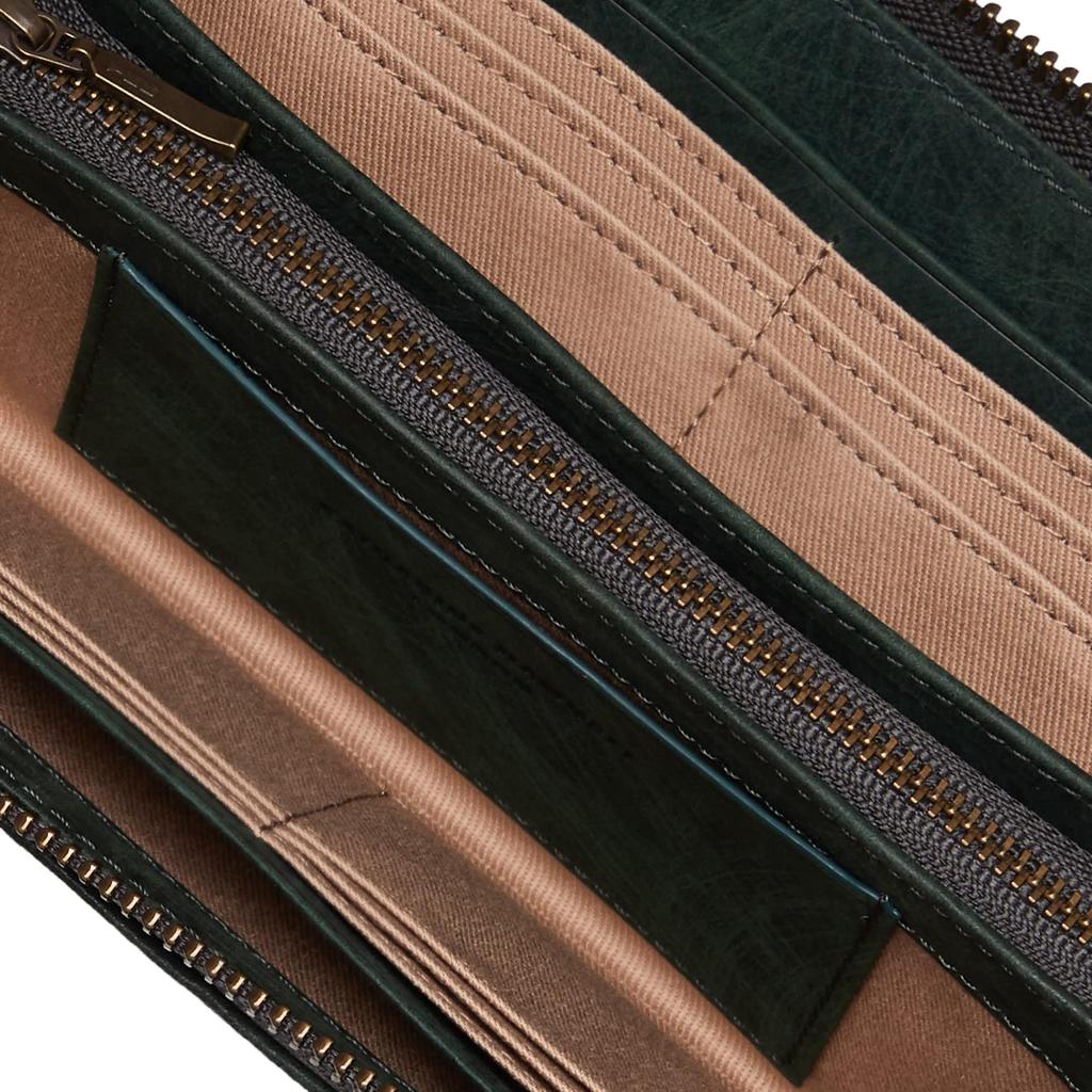 Hamnett Domestic tanned leather Hand scratch pattern L zipper long bundle Green [Catherine London] SCRUB" (vegetable tanned) 490-50602