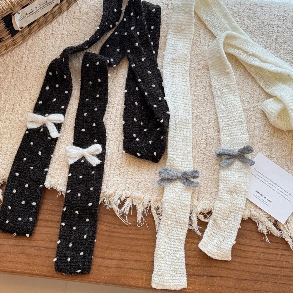 Polka Dot Bow Wool Shawl Y2K Long Narrow Scarves Soft Knitted Scarf  Outdoor