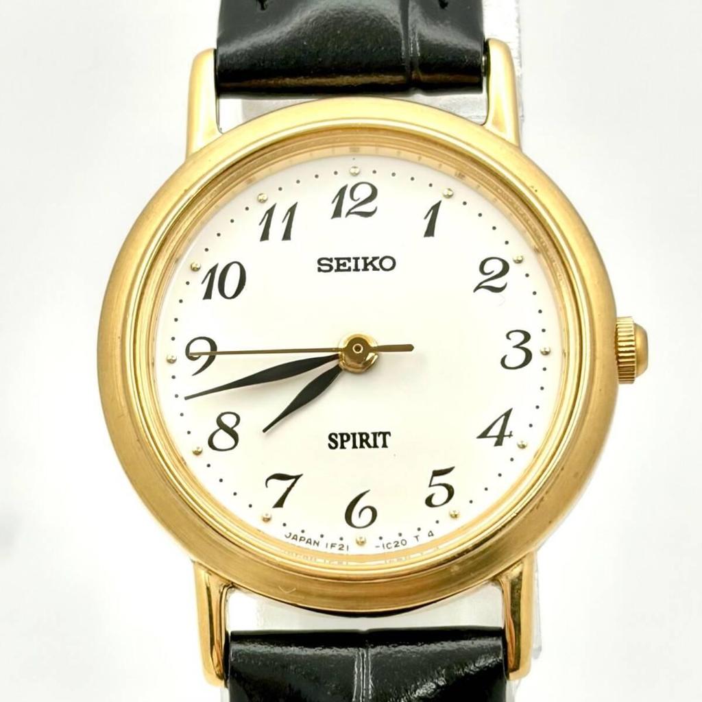 Used [New Battery] SEIKO SPIRIT Ladies Watch Gold 1F21-0H70 385333 New Belt