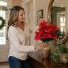 Vibrant Red Poinsettia Bunch for Home Artificial Flowers, Christmas Bouquet with Berries, Faux Silk Synthetic Flower Decoration Floral Stems