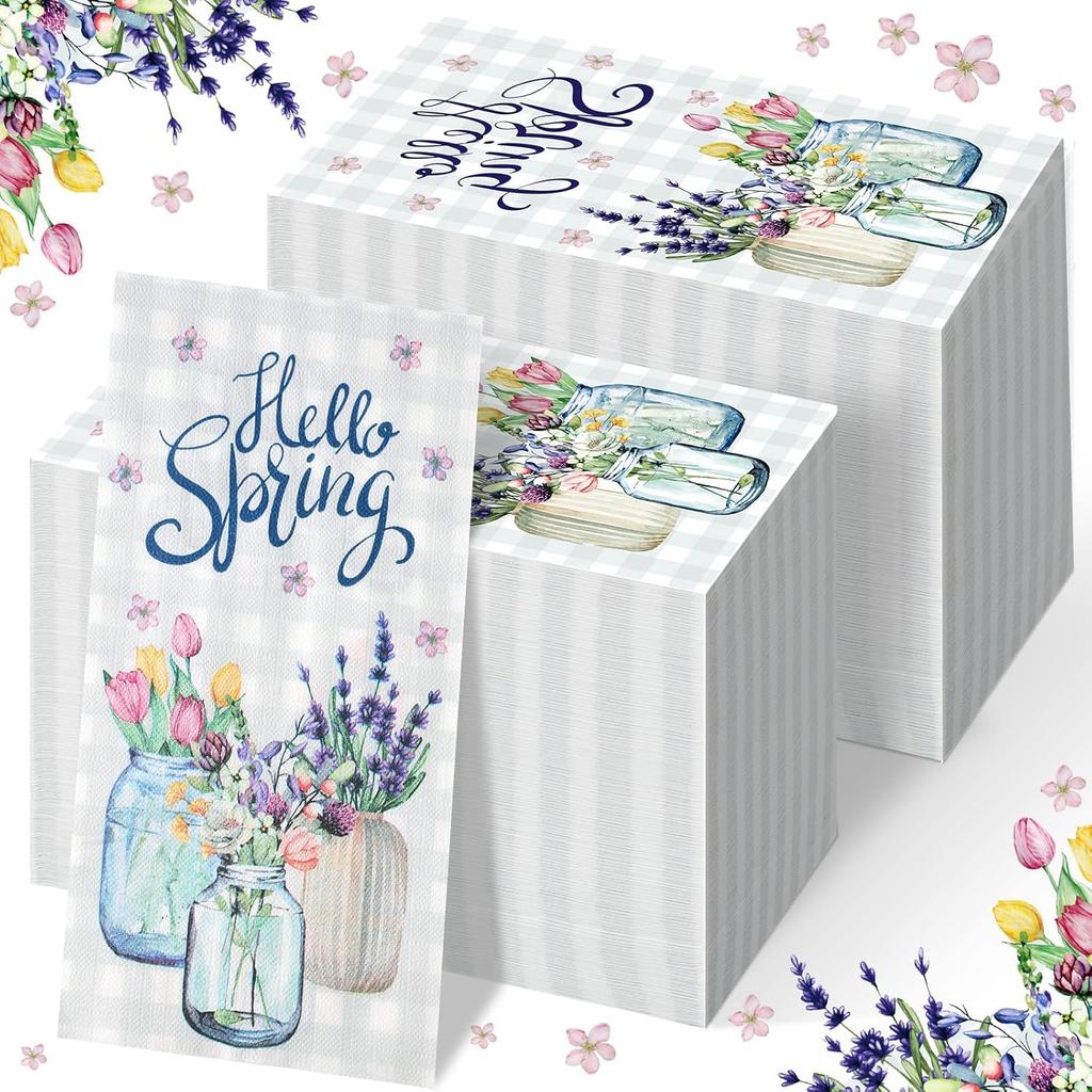 Sinmoe 200 Pcs 2 Ply Spring Guest Napkins Paper Guest Towels for Bathroom Decorative Disposable Hand Paper Towel Summer Floral Napkins for Wedding