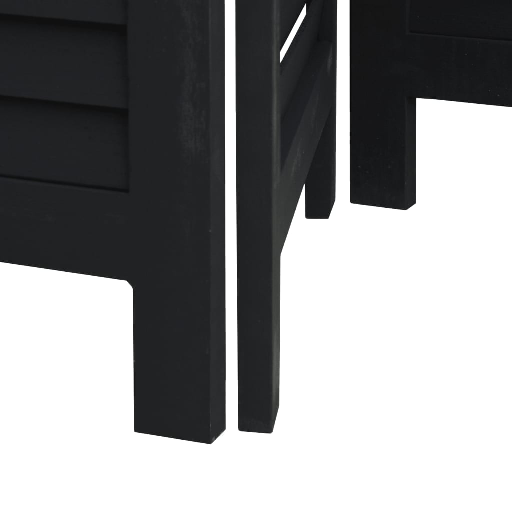 5 Piece Black Solid Wood Folding Screen Paulownia