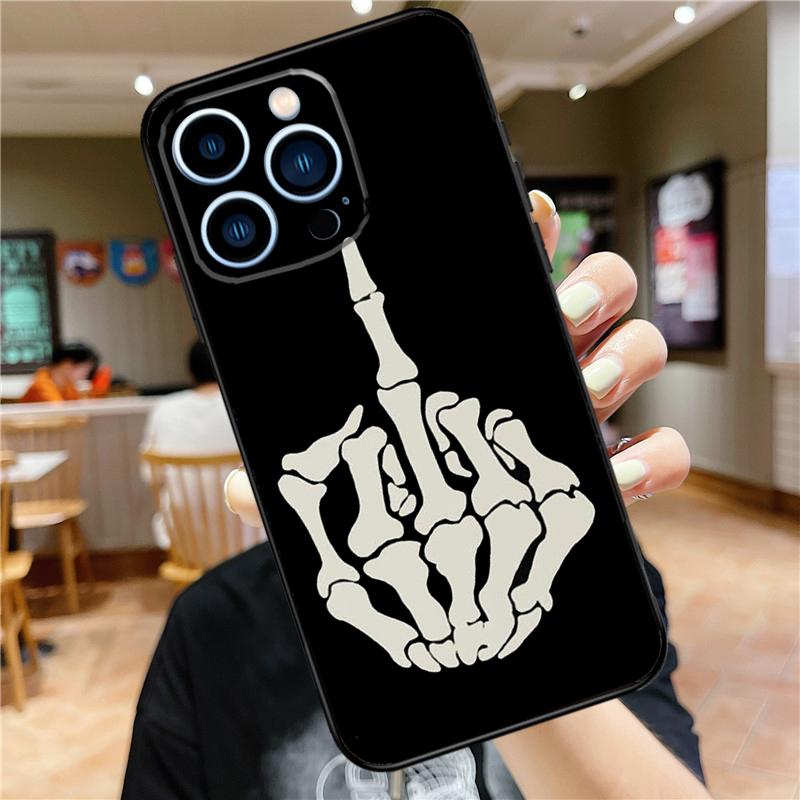 Skeleton Middle Finger Case For iPhone 16 15 11 12 13 14 Pro Max XS XR X 7 8 Plus 12 13 Mini Soft Cover