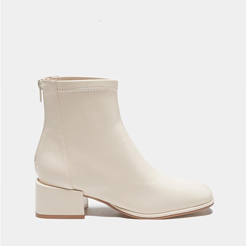 Leder dünne Stiefel Damen koreanische Version eckige Zehen kurze Stiefel ganz Rindsleder vielseitige kurze Stiefel Retro 2025 Herbst und Winter neu