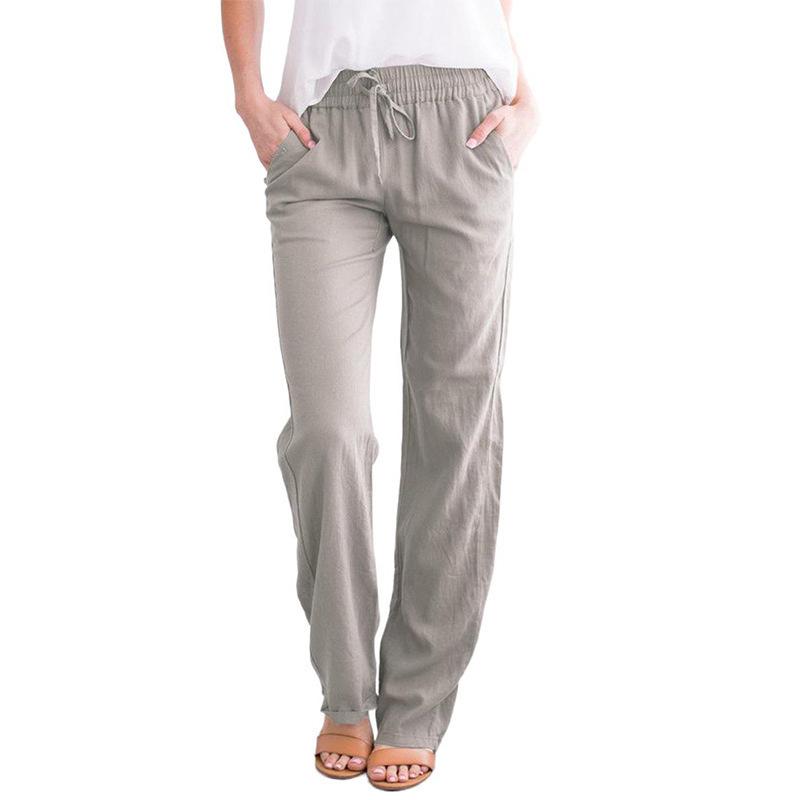 2026 Spring/Summer Women's Solid Color Cotton Linen Drawstring Wide-Leg Casual Pants
