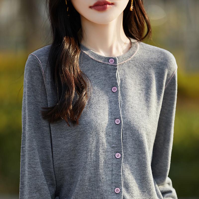 Autumn 2025 Fine Wool Women's Long Sleeve Cardigan - Socialite Style Thin Sweater Top