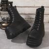 Fashion Printed Gothic Chunky Platform Motorcycle Boots New Autumn Winter Shoes Punk Thick Bottom Fashion Lace Up Ankle Boots Large Size