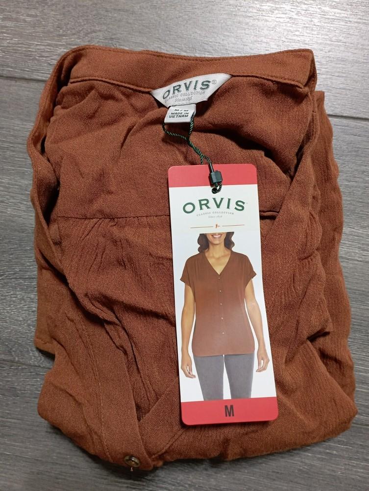 Orvis Shirt Adult Medium Rust Rayon Button-Up Short Sleeve Womens Unisex T-Shirt XXXL