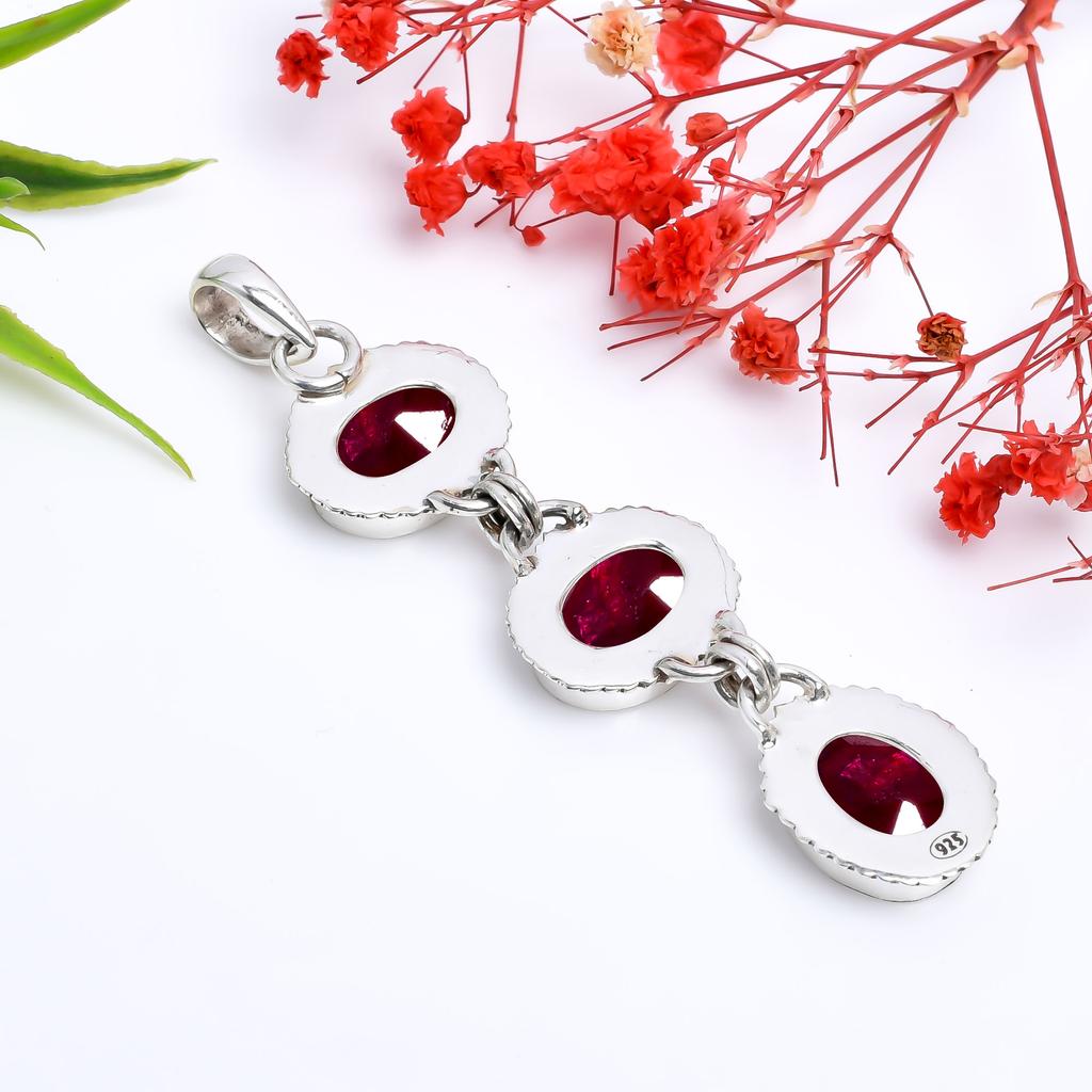 Ruby - Dyed Quartz 925 Sterling Silver Pendant V4025, Red Pendant, Oval Pendant, Valentin's Day Gift, Gift For Her, Birthday Gift, Handmade Jewelry, S