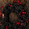 40cm Artificial Rose Branch Wreath with Simulated Spider and Berry Accents for Halloween Party Door Wall Window Decoration