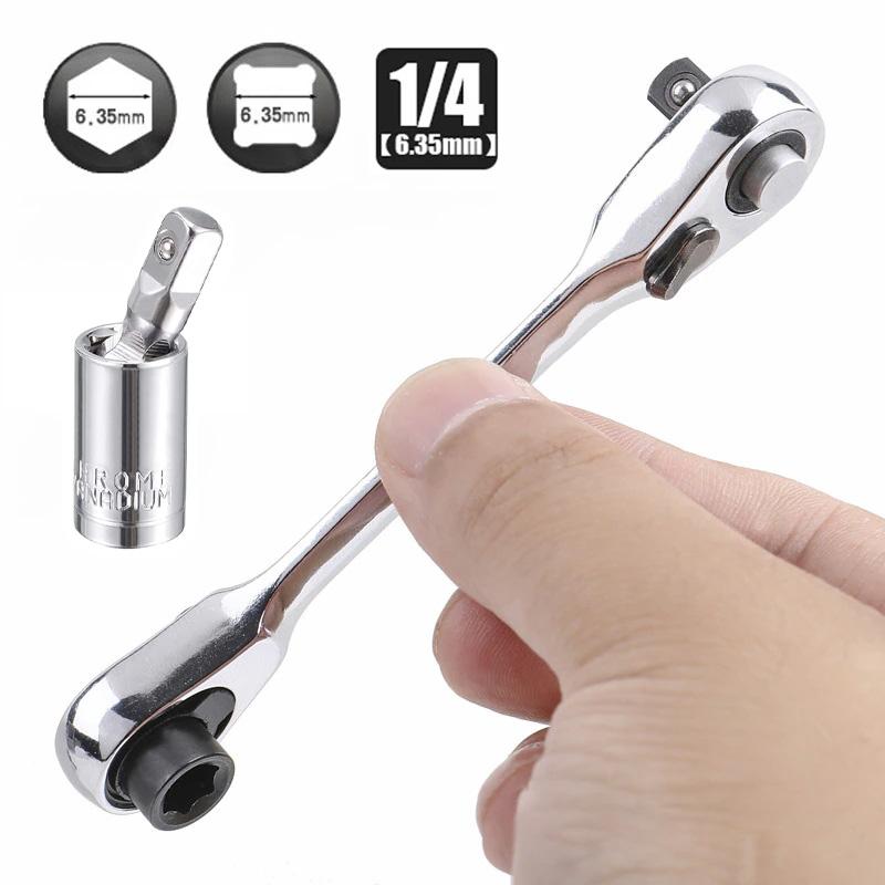 

Мини 1/4 ключ с трещоткой с универсальным шарниром, двухсторонний быстроразъемный ключ с трещоткой, стержень ключа, ручные инструменты