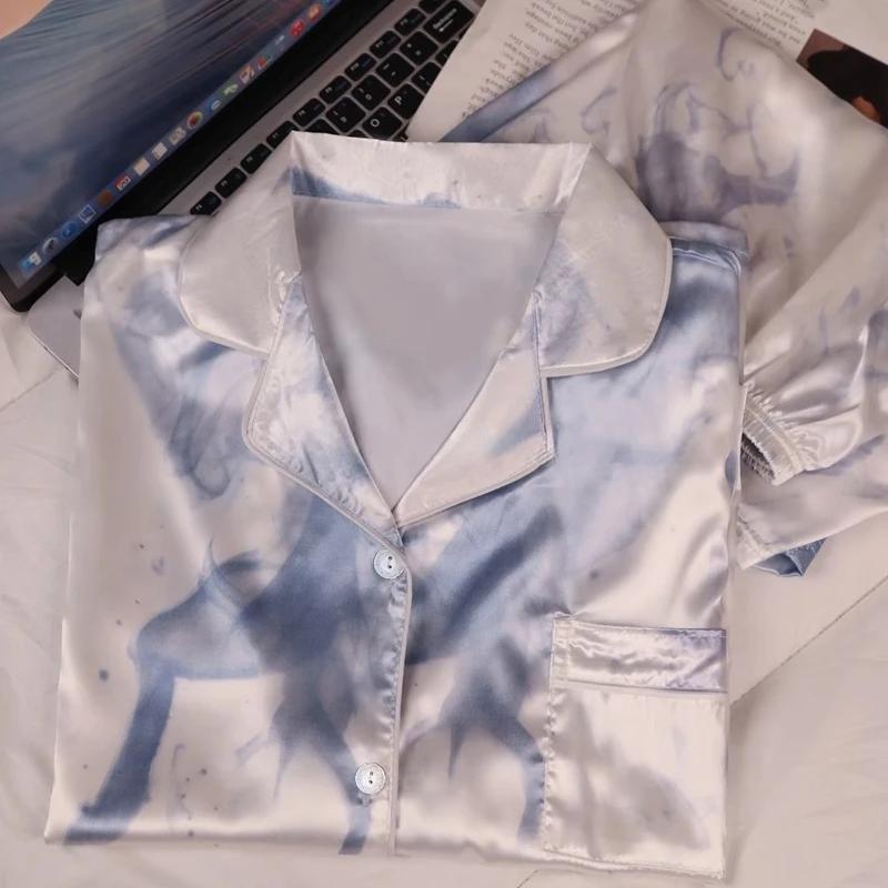 Ins Fresh Literary Art Print Women's Pajamas French Romantic Aesthetics Color Sleepwear Summer Home