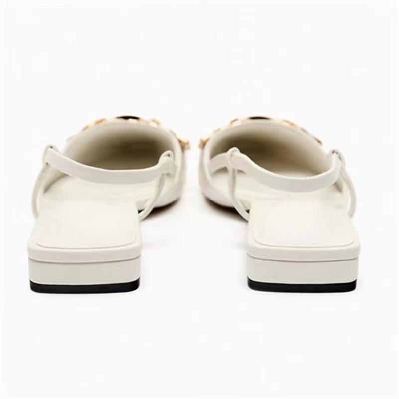 Women Flats Summer Pointed Metal Buckle Decoration Fashion Back Strap Brand Designer Footwear Ladies Shoes