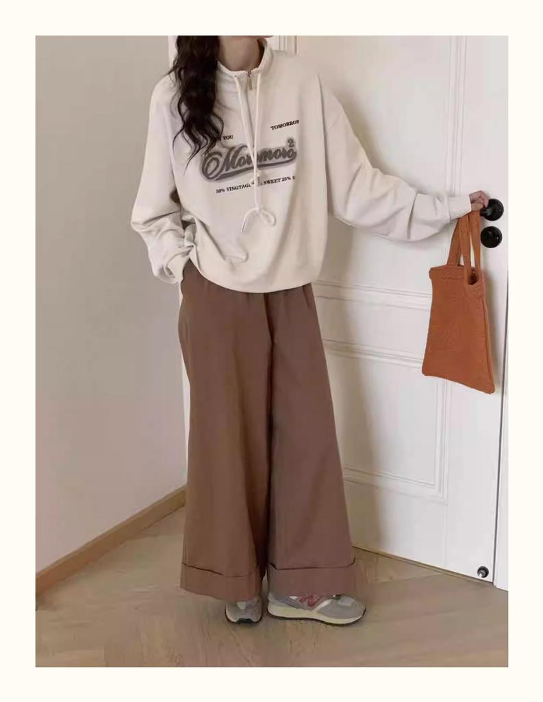 European Style Plus Size Stand Collar Sweatshirt for Women - High Waist, Slimming, Short Top for Spring & Autumn 2025