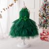 Children Christmas Dress Luxury Girl Christmas Outfits Sleeveless Mesh Bow Tutu Fashions Green Elegant Festive Party Princess Dress