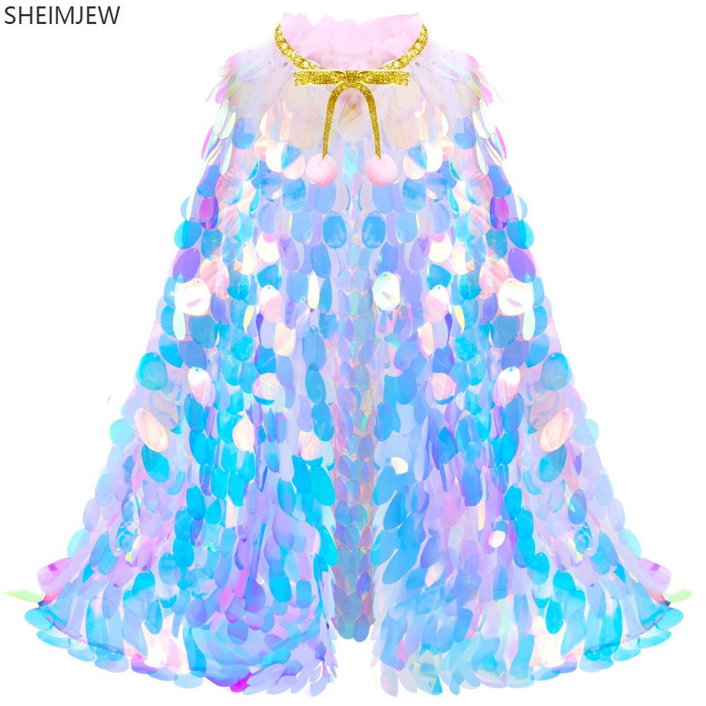 Mermaid Princess Role Play Cape Toy Sequined Clothes Children Girls Halloween Carnival Birthday Party Dress Up Exquisite Capes
