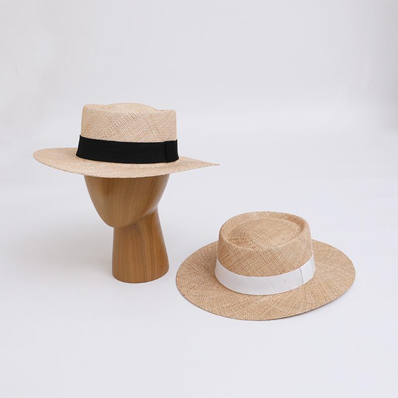 New Baocao Woven Flat Straw Hat Women's Sunshade Sun Hat Holiday British Fashion Top Hat