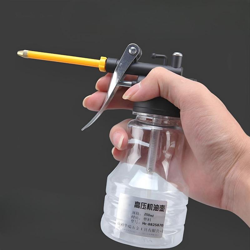 High Pressure Oil Can with Long Spout, Manual Transparent Lubricant Applicator for Home and Automotive Use, 250ml Capacity