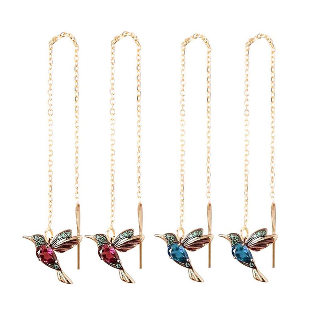 Hummingbird Rhinestone Drop Earrings Fashionable Wing Spreading Earrings Hummingbird Long Pendant Earchain Jewelry for