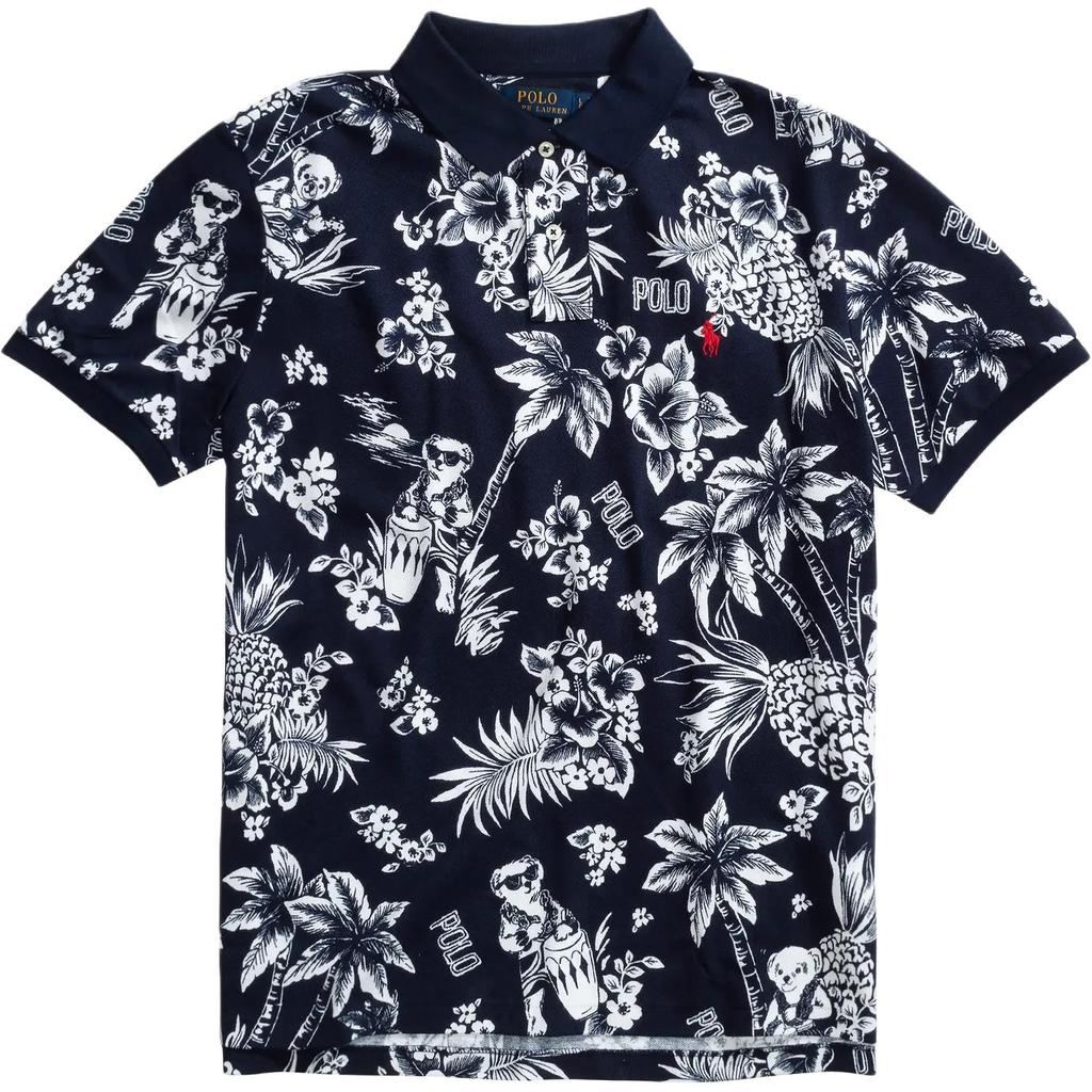 Polo Ralph Lauren Summer Floral Pony Logo Embroidered Cotton Short Sleeve Polo Shirt Men tops Navy-Blue 710788923-002