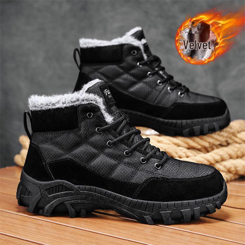 Men's Large Size Russian Winter Snow Boots - Thickened Leather, Fur-Lined, High-Top, Warm Cotton, Cold-Resistant (Sizes 46-47)