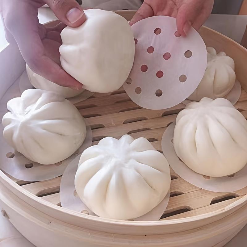 50pcs/100pcs 7.6cm/2.99in and 12.7cm/5in Food Grade Steamer Pad Circular Steamer Paper Silicone Paper Mantou Paper Baking Paper