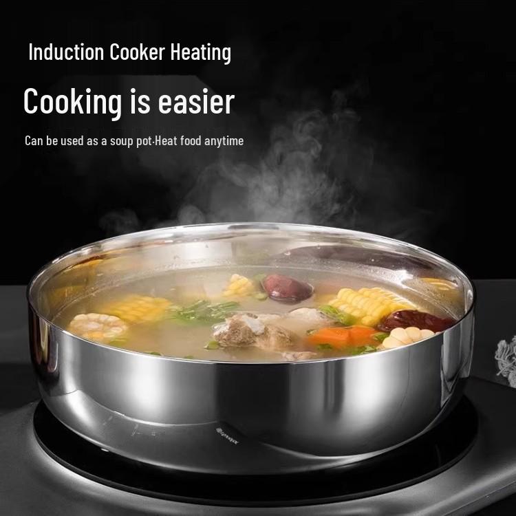 Extra Thick Stainless Steel Multi-Purpose Basin: Ideal for Dough, Vegetable Washing, Soup, Hot Pot, and Boiled Fish.