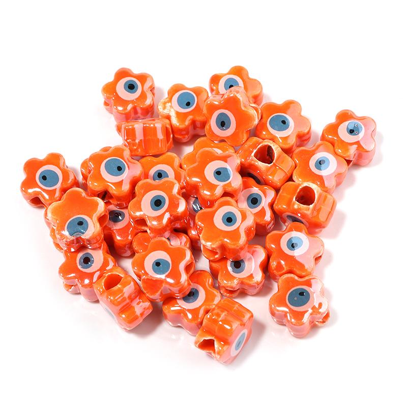 10Pcs/Lot 10mm Ceramic Beads Colorful Flower Shaped Evil Eye Large Hole Loose Beads For Bracelet Necklace Diy Jewelry Making