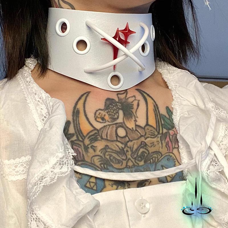 Mädchenstil Weinrot Leder Kreuz Choker Schlüsselbein Kette Aufhellendes Halskette