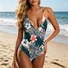 Swimsuit for Women Deep V Neck Adjustable Straps Backless with Tropical Floral Pineapple Print Beachwear