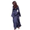 2026 Autumn Women's Solid Color Flare Sleeve Satin-Like Dress with Round Neck