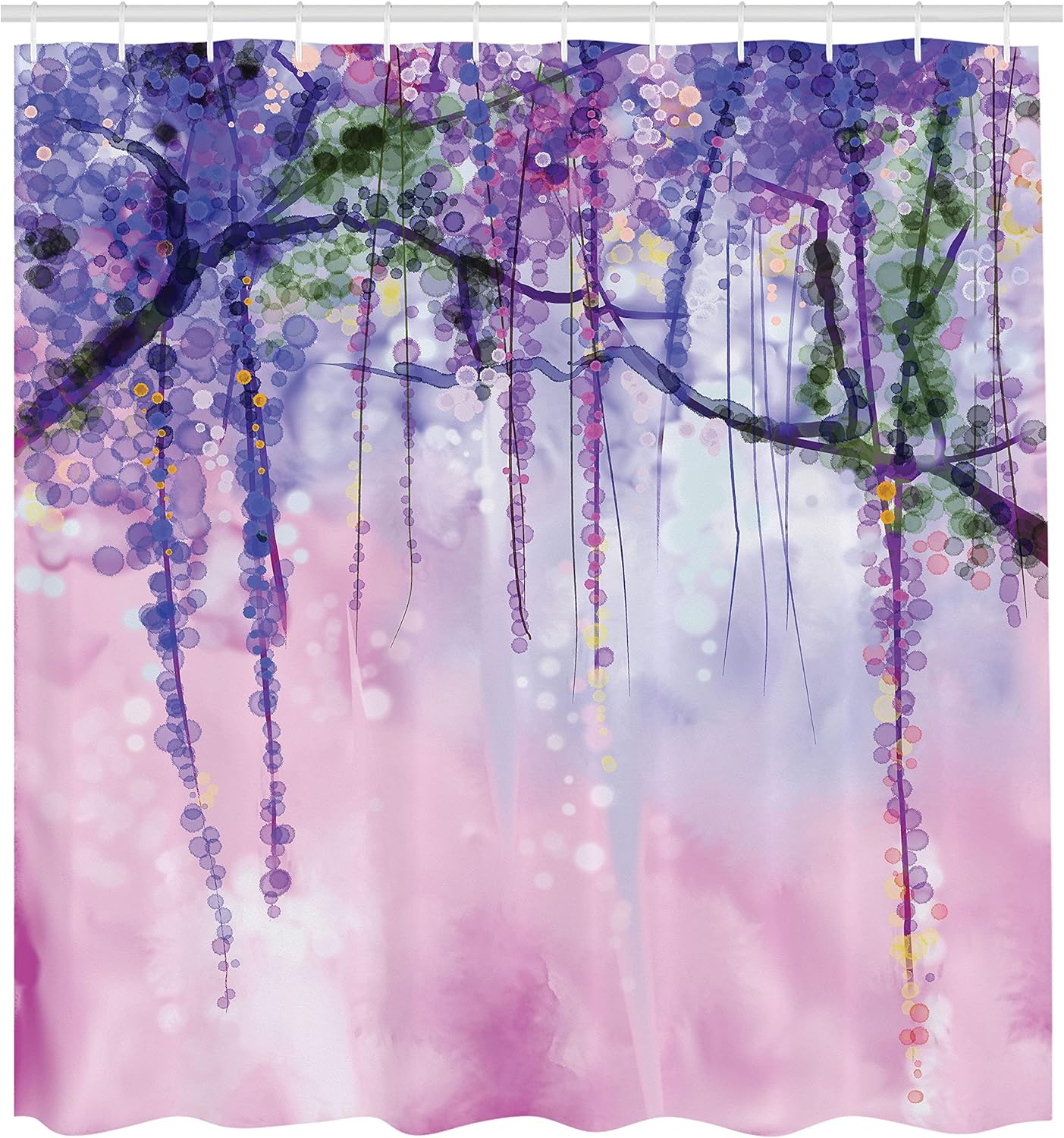 

Watercolor Wisteria Shower Curtain With Hooks – Dreamy Pink Purple Flowers, Soft Blurred Background, Artistic Bathroom Decor W60H190(CM)-1 Pcs