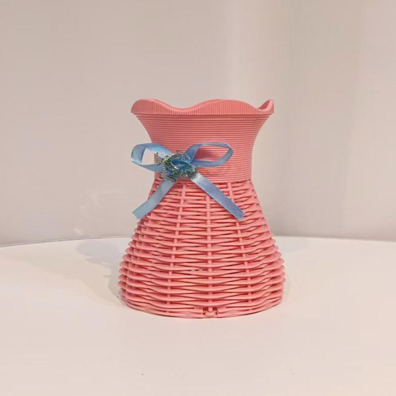 

Креативная пластиковая ротанговая ваза конфетного цвета, ваза для сухоцветов, настольное украшение, цветочная композиция, домашний декор розовый