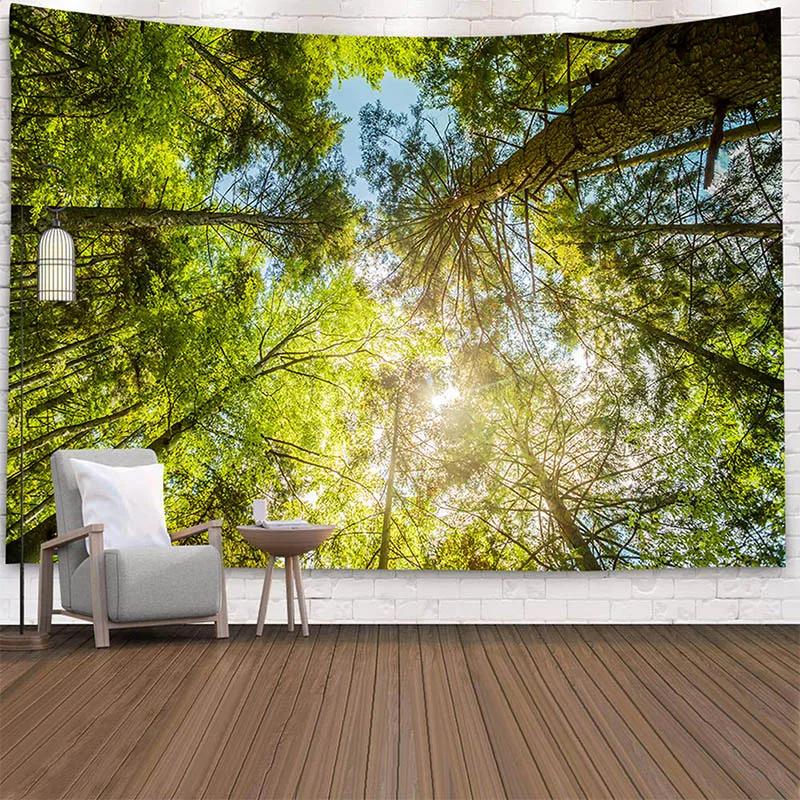 Natural Wall Tapestry Tree Forest Starry Sky Psychedelic Rug  Covering  Tent  Mandala