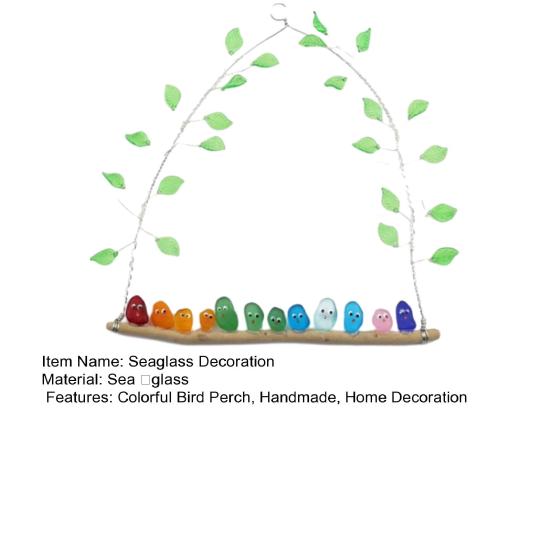 Colorful Bird Perch Seaglass Decoration Handmade Sea Glass Multicolor Bird on Branch Wall Art Sea Glass Artwork Wall Hanging Ornament