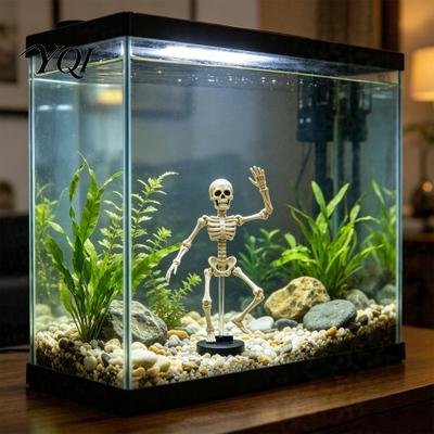 Movable Joint Human Skeleton Dynamic Aquarium Decoration, Air-Driven Dancing Fish Waterproof Figurine Tank Accessory, Spooky Underwater Landscape for