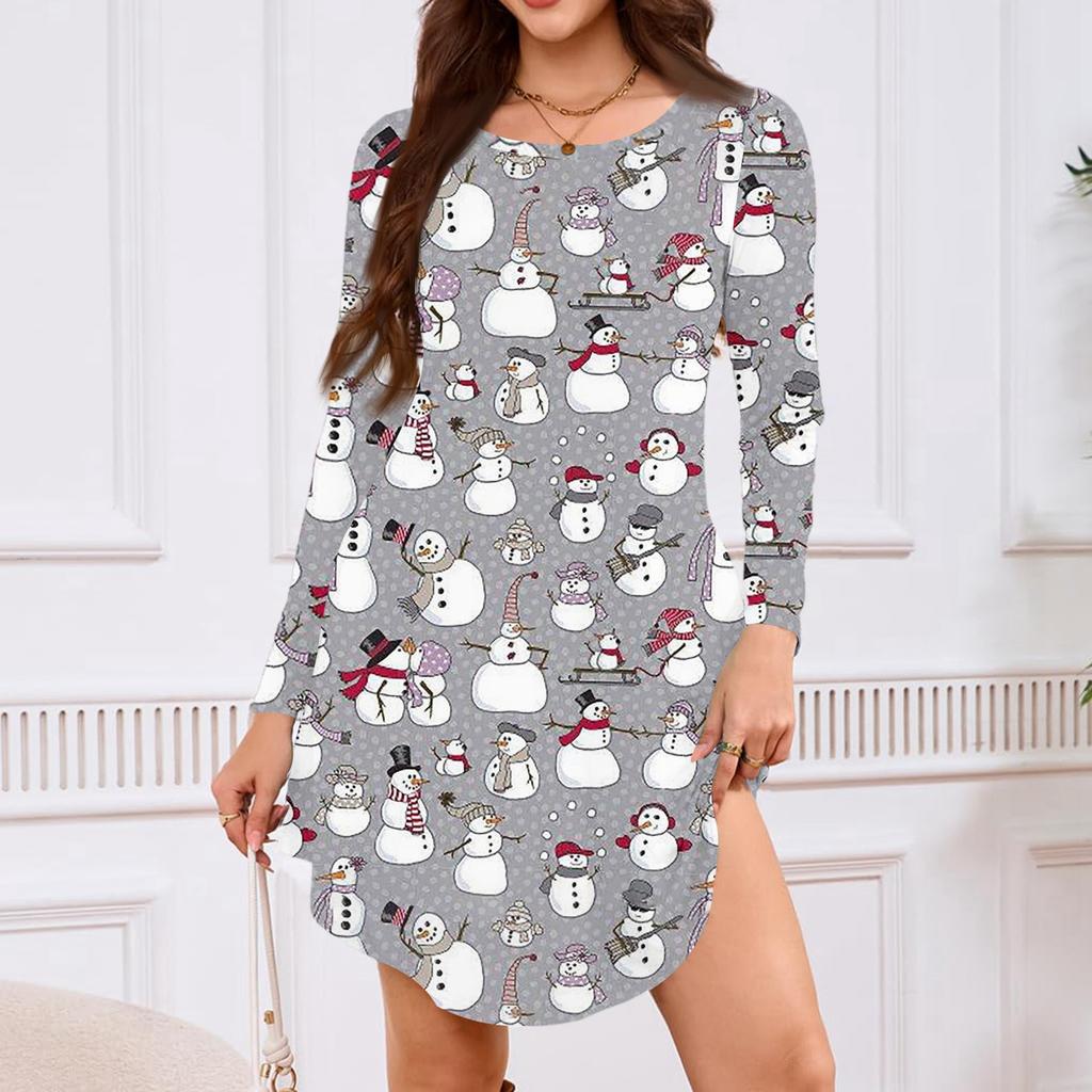 Women's Long-sleeved T-shirt Dress With Round Neck, Knee-length, Loose Fit, Casual And Pockets