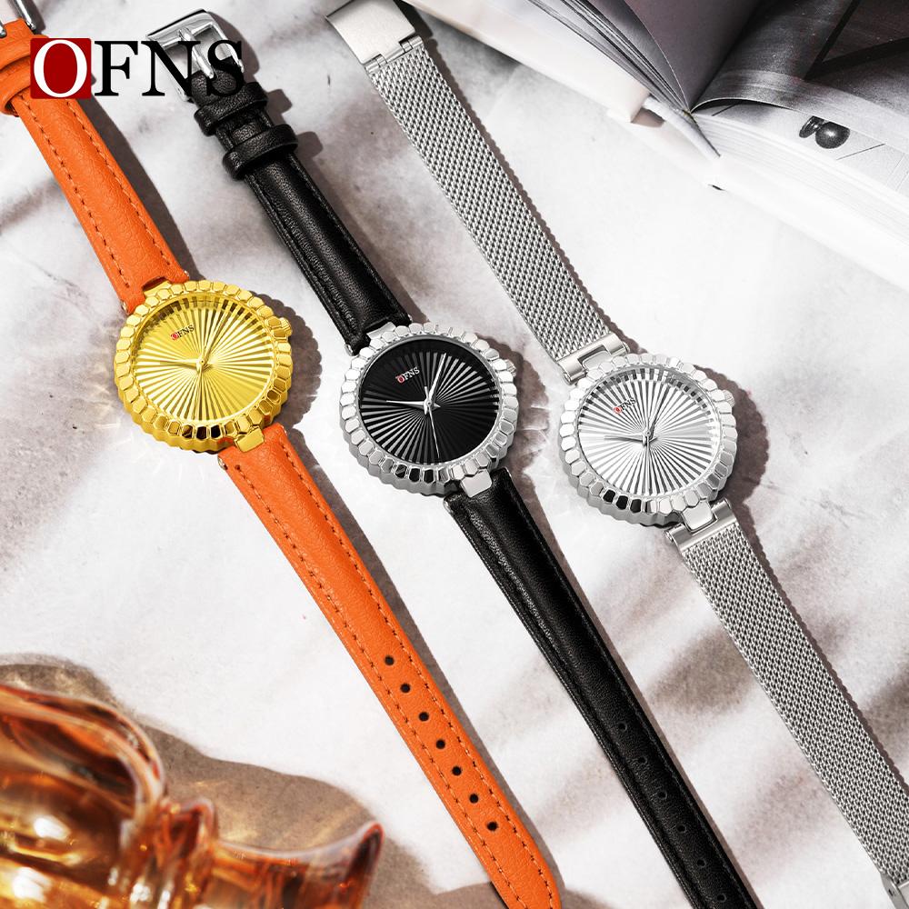 Ofns 1643 Brand Original Classic New Watches Fashion Women Quartz Movement Watch Geometric Dial Mesh Leather Belt Wristwatches