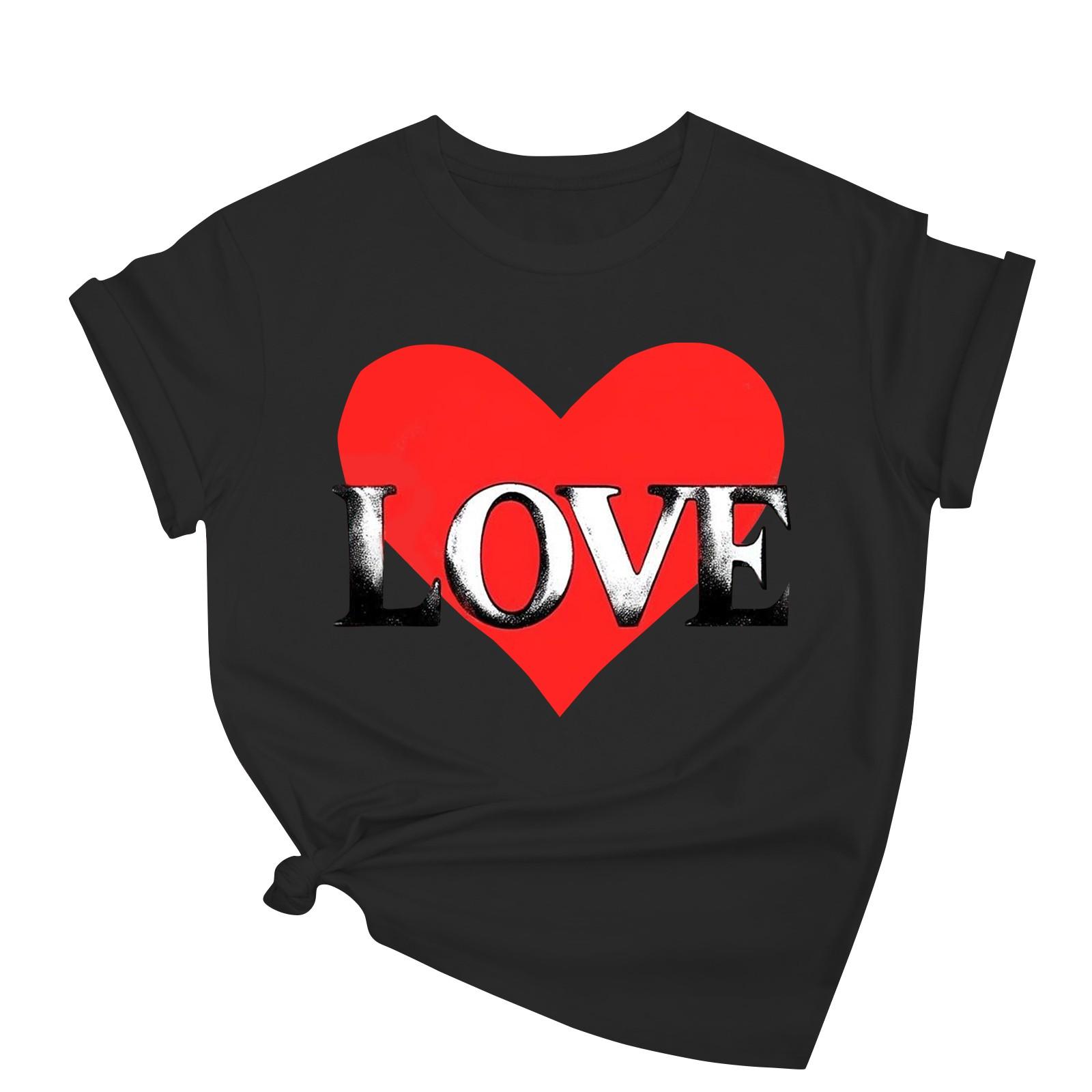 

Женская повседневная свободная футболка с принтом ко Дню святого Валентина, круглый вырез, пуловер, топ с короткими рукавами XXL чёрный