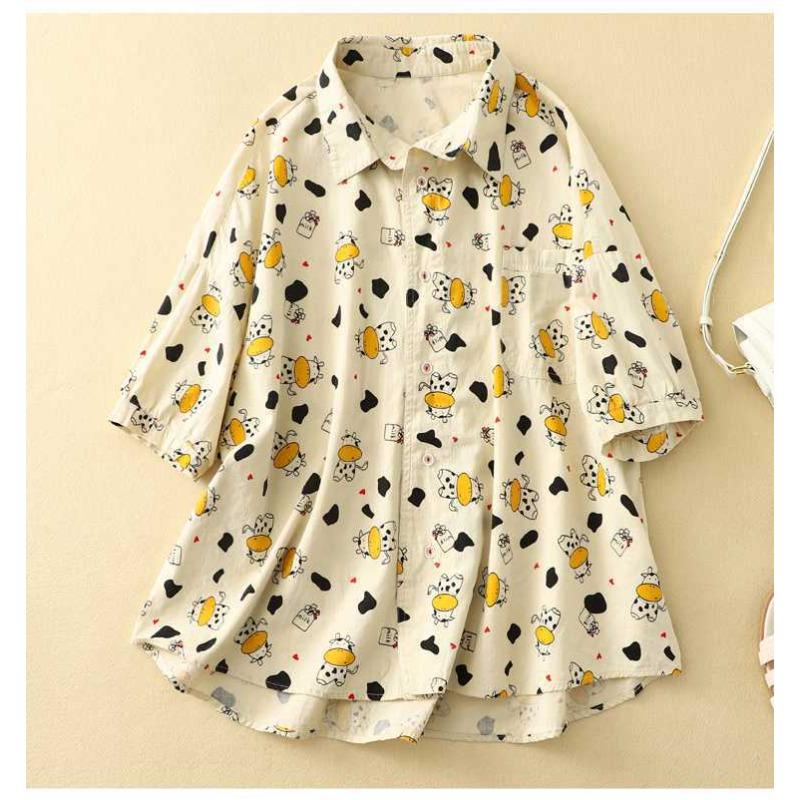 

Рубашка с короткими рукавами женская новая стильная свободная рубашка с изогнутым рисунком коровы и граффити с короткими рукавами XXL
