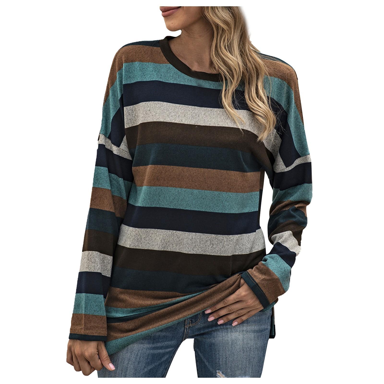 

Женская мода повседневная плюшевая круглая горловина с длинным рукавом в полоску XXL