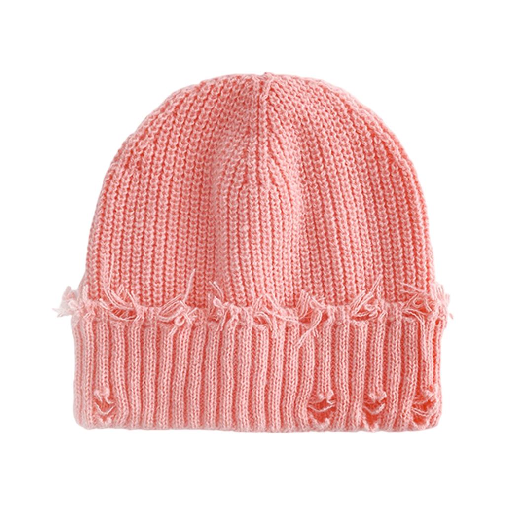 Winter Dilapidated Hole Skullies Beanies Solid Color Hip-Hop Warm Skullcap Bonnet Retro Broken Brim Knitted Hat for Women Men