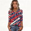 Women's T Shirt Independence Day Print Button 3/4 Sleeve Daily Weekend Fashion Basic V- Neck Regular Top