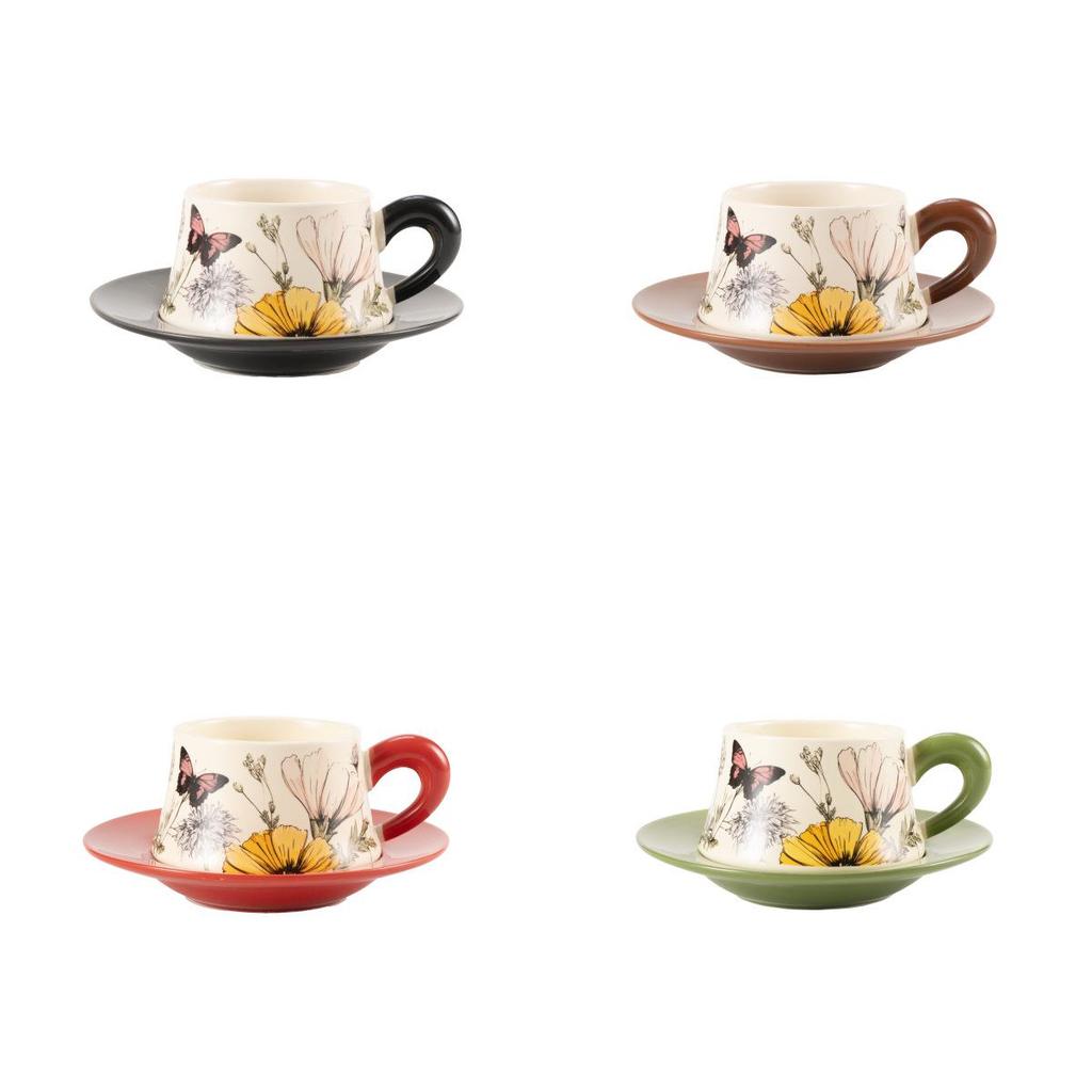 Niche Hand-Painted Floral Ceramic Coffee Cup and Saucer - Luxurious Nordic Design