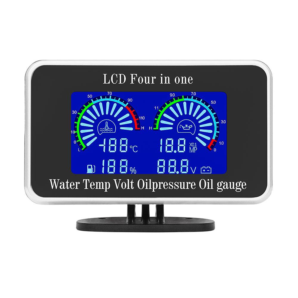 Universal 4 in 1 Digital LCD Car Gauge Water Temperature Voltage Oilpressure Oil Gauge Sensor 5-1000ohm for Car Truck 12V 24V