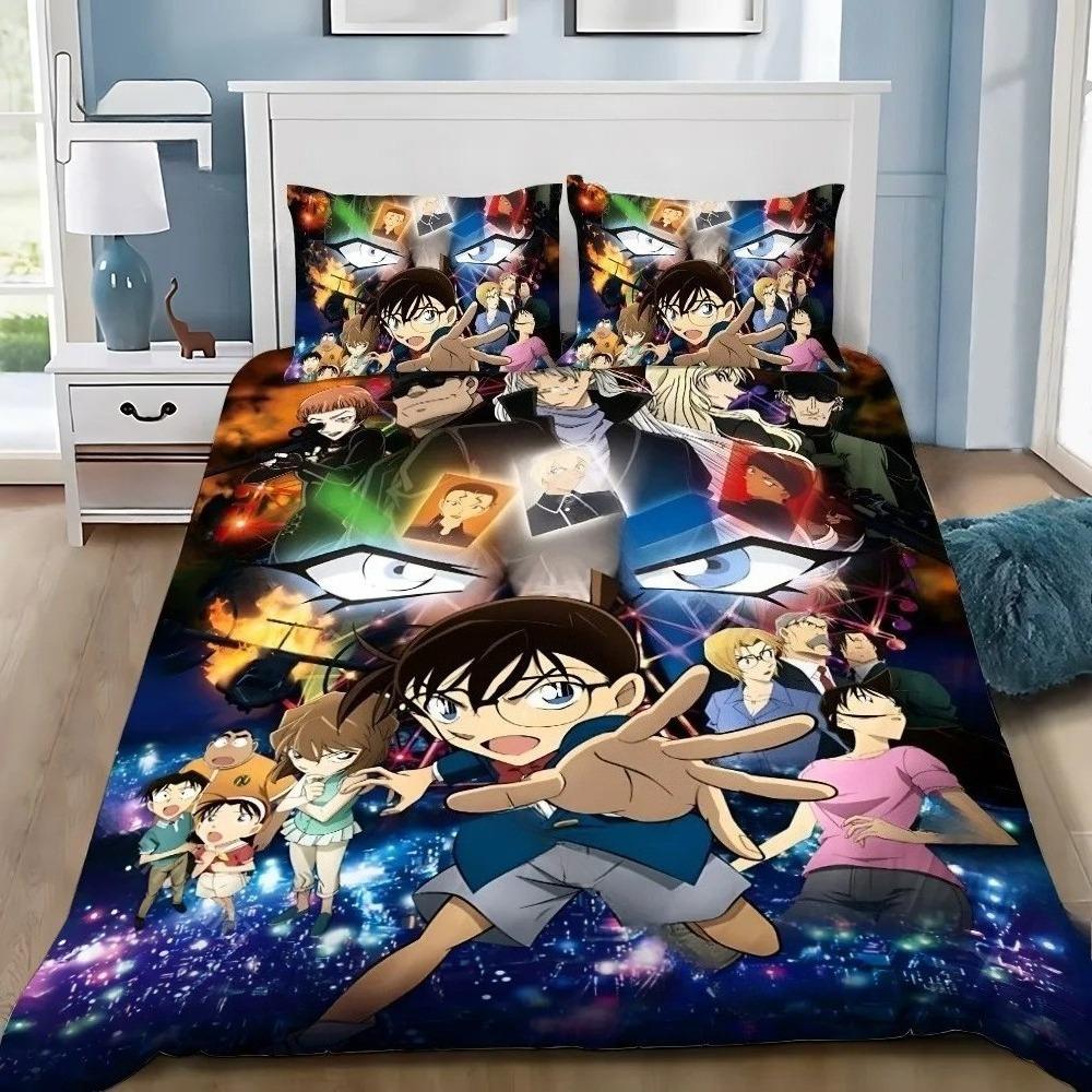 Anime Detective Conan Cartoon Bedding Set,Duvet Cover Bed Set Quilt Cover Pillowcase,King Queen Twin Size Boys Girls Adults