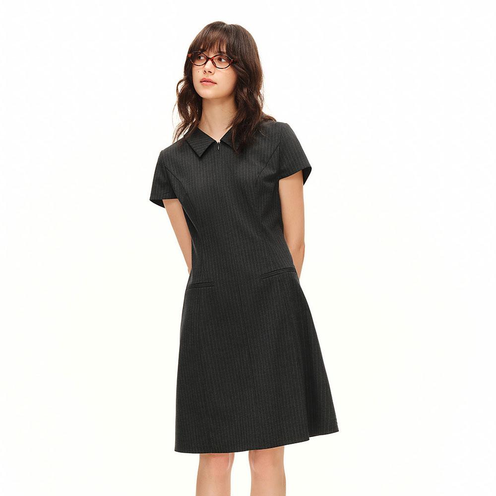 Eiaenlei Ar_Pinstripe Collar Pleated Dress