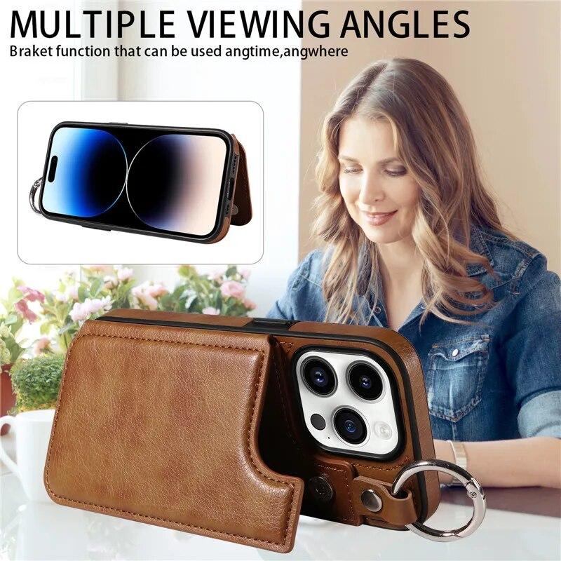 Ring Leder Portemonnaie Karte Handytasche für iPhone 15 Pro Max 14 Plus 13 Pro 12 11 für Samsung Galaxy S24 Ultra S23 S22 S21 FE A15 A54 A34 A14 Flip Cover