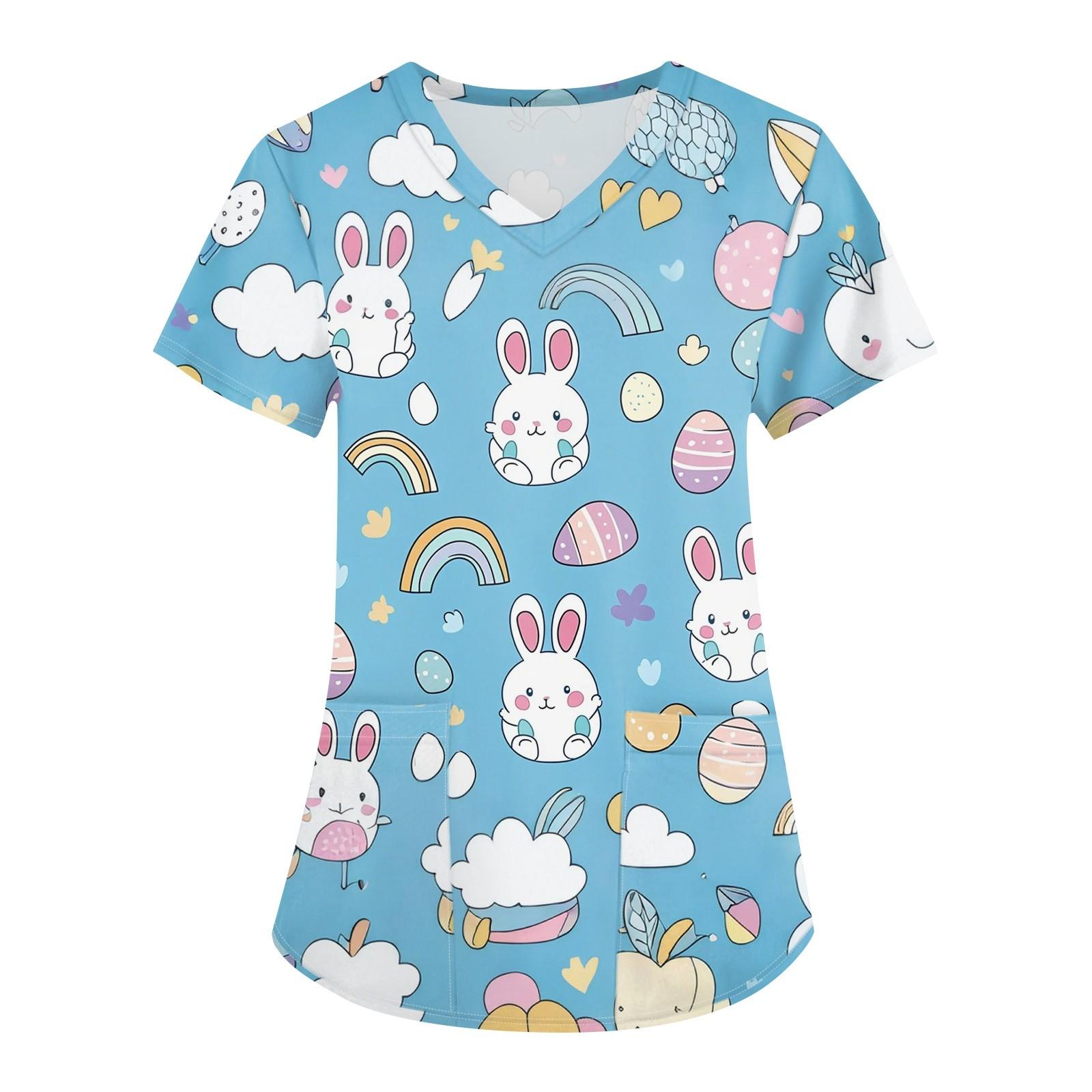 

Женская мода с v-образным вырезом, короткими рукавами и карманами, топы с принтом XXXL синий